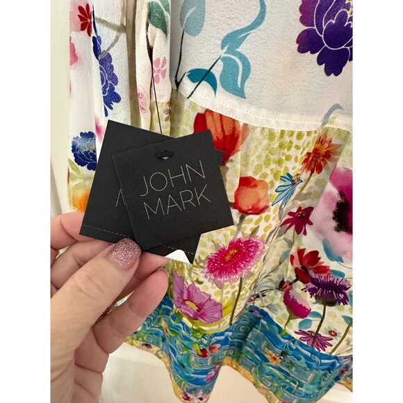 New John Mark Womens Medium Hummingbird Floral Lagenlook Button-Up Shirt Artsy - Picture 8 of 14